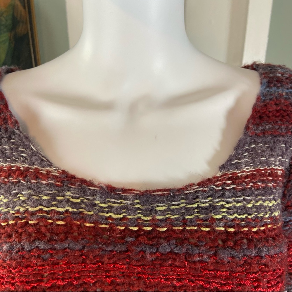 Free People Nordic Red Gray Striped Cropped Bell Sleeve Sweater Small S Chunky - Picture 8 of 14